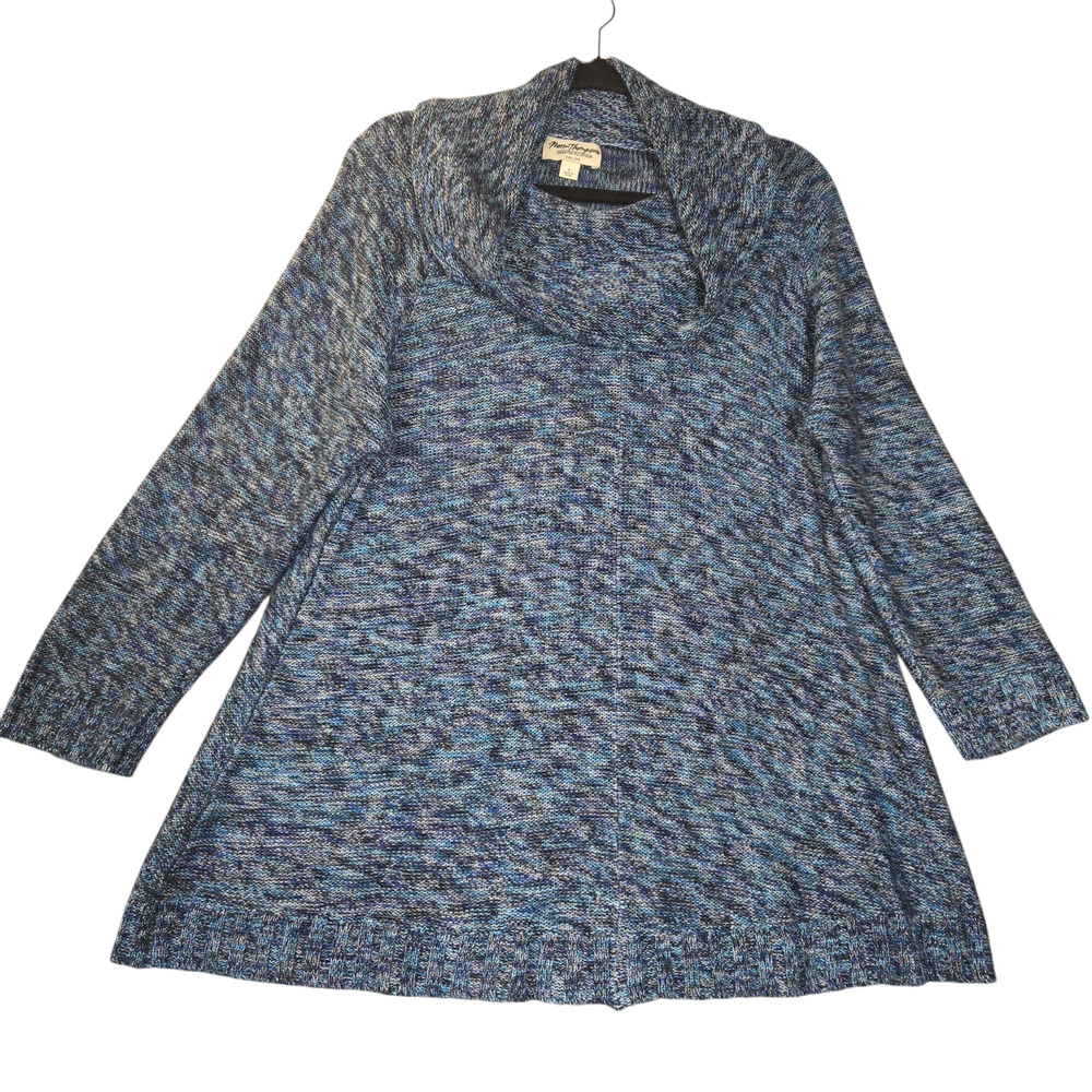 Norm Thompson Womens Large Knit Sweater Cowl‎ Neck Blue Stretch Winter Vacation
